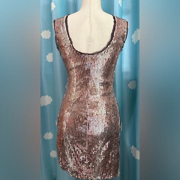 Boston Proper rose gold sequin mini dress w ruching. 2 - Picture 7 of 14